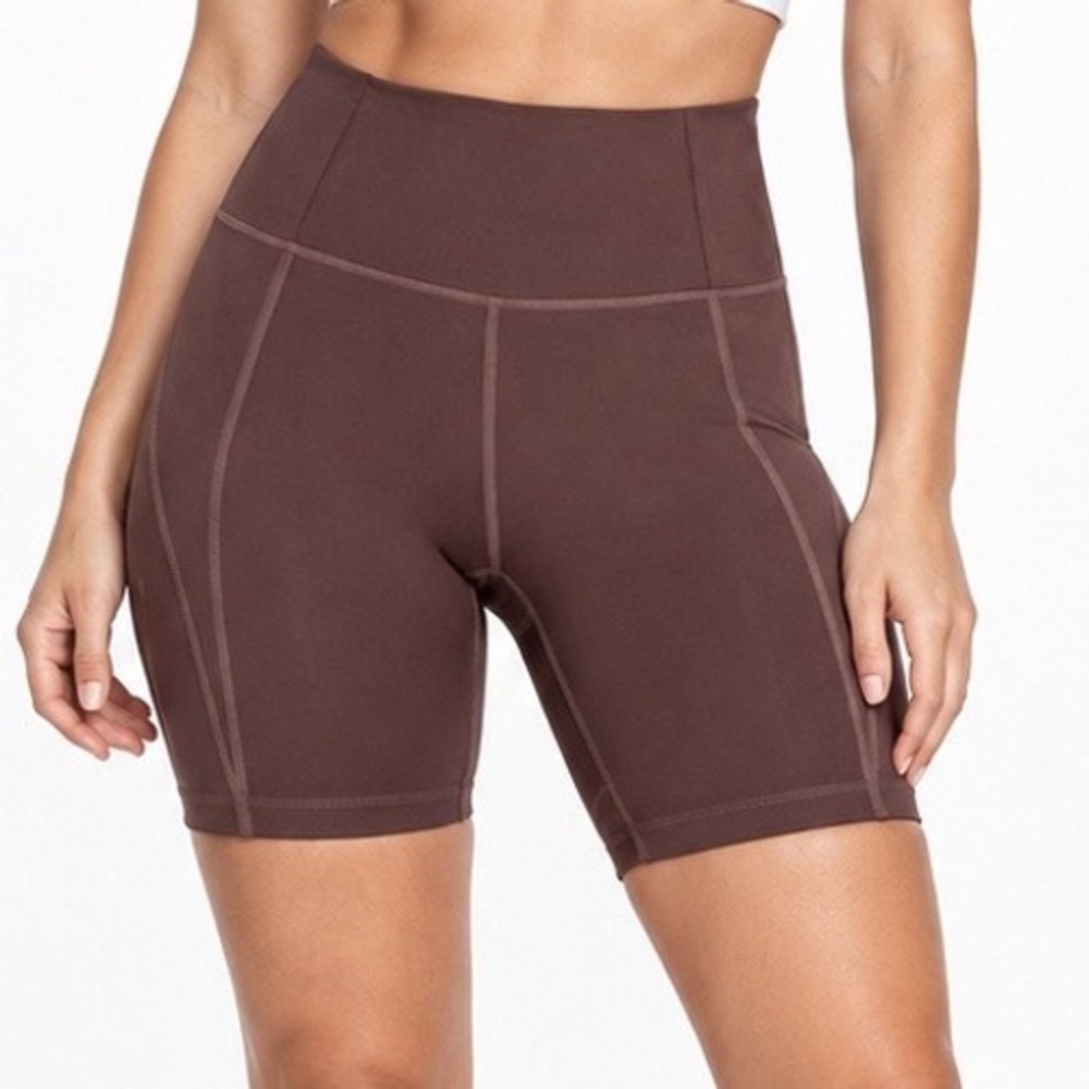 Girlfriend Collective High-Rise Bike Shorts Brown Espresso Size S Activewear